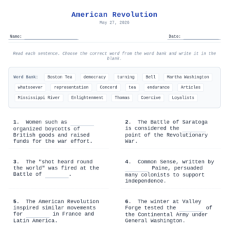 Grade 5 American Revolution