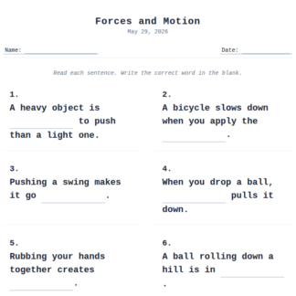 1st Grade Forces and Motion