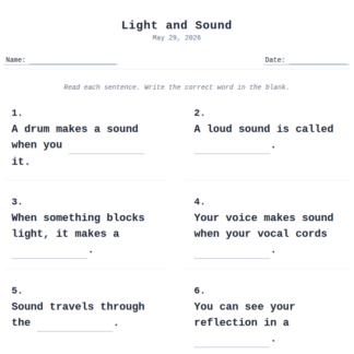 1st Grade Light and Sound