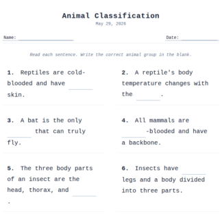 2nd Grade Animal Classification