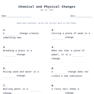 2nd Grade Chemical Physical Changes
