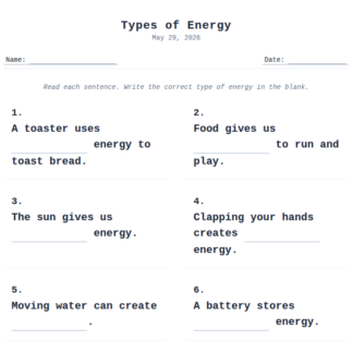 2nd Grade Energy Types