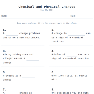 3rd Grade Chemical Physical Changes