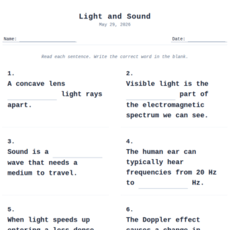 4th Grade Light and Sound