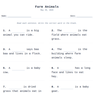 1st Grade Farm Animals