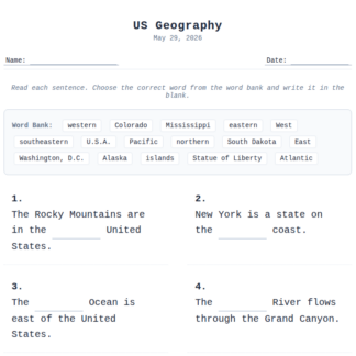 4th Grade US Geography