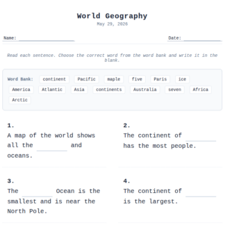 4th Grade World Geography